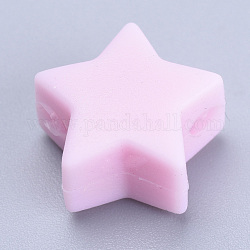 Food Grade Eco-Friendly Silicone Beads, Chewing Beads For Teethers, DIY Nursing Necklaces Making, Star, Pink, 14x13.5x8mm, Hole: 2mm