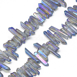 Granos de cristal de cuarzo natural hebras, arco iris chapado, pepitas, azul real, 10~36x4~10x4~10mm, agujero: 1 mm, aproximamente 51 pcs / cadena, 15.35 pulgada (39 cm)