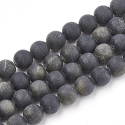 Natural Golden Sheen Obsidian Beads Strands, Frosted, Round, 6mm, Hole: 1mm, about 63pcs/strand, 15.5 inch