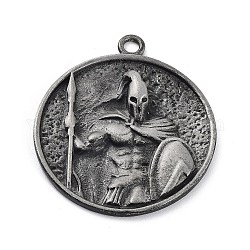 Tibetan Style Alloy Pendnat, Frosted, Flat Round with Human, Antique Silver, 45x39x6.5mm, Hole: 3.2mm