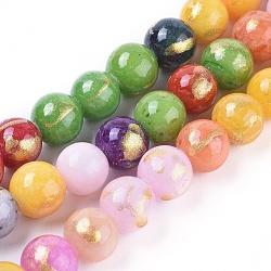 Natürliche Jade Perlen Stränge, mit Goldfolie, gefärbt, Runde, Farbig, 6 mm, Bohrung: 1 mm, ca. 70 Stk. / Strang, 15.75 Zoll (40 cm)