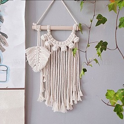 Хлопковый шнур макраме плетение кисточка настенный подвес, подвесное украшение в стиле бохо с деревянными палочками, для украшения дома, цветочный белый, 300x200 мм