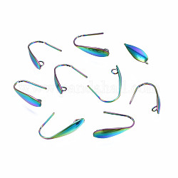 316 Edelstahl Ohrhaken, Ohrhaken mit horizontaler Schlaufe, Regenbogen-Farb, 17x4.5 mm, Bohrung: 1.6 mm, 20 Gauge, Stift: 0.8 mm