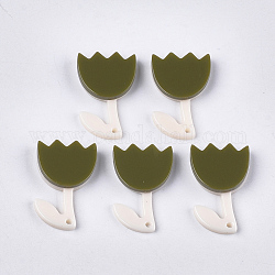 Cellulose Acetate(Resin) Pendants, Flower, Olive, 27.5x18x4.5mm, Hole: 1.4mm