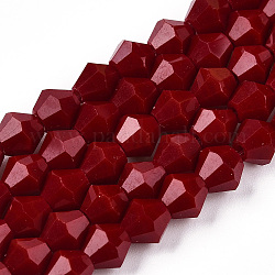 Opaque Solid Color Imitation Jade Glass Beads Strands, Faceted, Bicone, Dark Red, 6x6mm, Hole: 1mm, about 46~47pcs/strand, 10.35~10.63 inch(26.3~27cm).