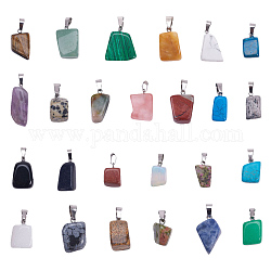 Natural & Synthetic Mixed Gemstone Pendants, with Stainless Steel Snap On Bails, Nuggets, 15~35x10~20x5~15mm, Hole: 3x7.5mm