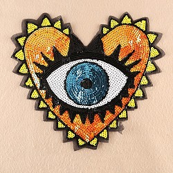 Computergesteuerte Stickerei zum Aufnähen von Patches, Kostüm-Zubehör, Paillettenapplikationen, Herz mit Auge, orange, 31x35 cm