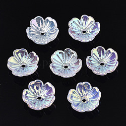 Cappucci di perline acriliche con placca galvanica a 5 petalo, fiore, fumo bianco, 11x11x3.5mm, Foro: 1.5 mm