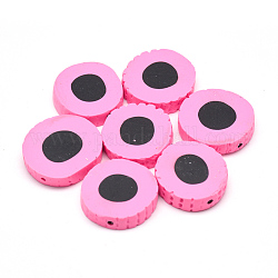 Abalorios de arcilla polimérica hechos a mano, plano y redondo, color de rosa caliente, 21~23x5~8mm, agujero: 2 mm