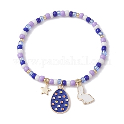 Bracelets de breloque d'émail d'alliage, avec des perles en verre de graine, mauve, 2-1/8 pouce (5.5 cm)