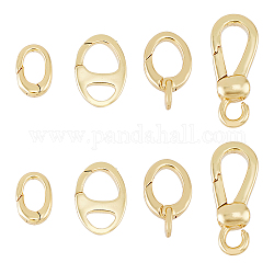 Hobbiesay 8 Uds 4 estilos anillos de puerta de resorte de latón, sin plomo y cadmio, Plateado de larga duración, ovalado y lágrima, real 18k chapado en oro, 12~16.5x8~11.5x2.5 ~ mm, agujero: 1.8~6.5x2.5~8 mm, 2 piezas / style