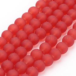 Frosted Glass Bead Strands, Round, FireBrick, 8mm, Hole: 2mm, about 105pcs/strands, 31 inch