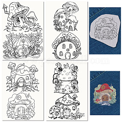 Non-Woven Water Soluble Embroidery Patterns, Wash Away Embroidery Stabilizer, Stick and Stitch Embroidery Paper, Mushroom House, 297x210mmm, 4pcs/set