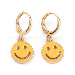 Эмалированные серьги-кольца с полым улыбающимся лицом для женщин, двойные серьги с подвесками из сплава светло-золотистого цвета, золотые, 25 мм, штифты : 0.7 мм