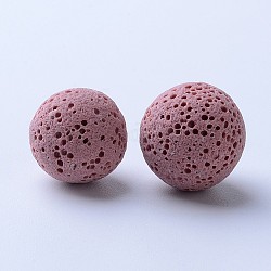 Perles de pierre de lave naturelle non cirées, pour perles d'huile essentielle de parfum, perles d'aromathérapie, teinte, ronde, sans trou, rose, 13~14mm