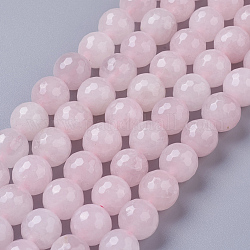 Granos naturales de abalorios de cuarzo rosa, facetados, redondo, 10mm, agujero: 1 mm, aproximamente 37 pcs / cadena, 14.9 pulgada ~ 15.1 pulgadas