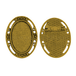 Tibetan Style Alloy Brooch Cabochon Settings, Lead Free & Cadmium Free & Nickel Free, Antique Golden, Oval Tray: 30x20mm, 39.5x30x2mm, Pin: 0.5mm