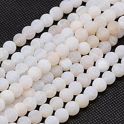 Natural Weathered Agate Beads Strands, Dyed, Frosted, Round, White, 12mm, Hole: 1mm, about 32pcs/strand, 15inch