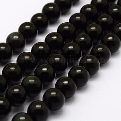 Natürliche grüne Augen Obsidian Perlen Stränge, Runde, 14 mm, Bohrung: 1.5 mm, ca. 28 Stk. / Strang, 15.3 Zoll (39 cm)