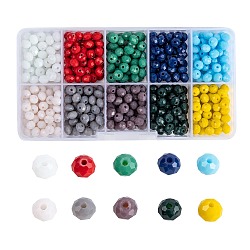 Perle di vetro di colore solido opaco, sfaccettato, rondelle, colore misto, 6x5mm, Foro: 1 mm, 10 colori, 50 pz / colore, 500pcs/scatola