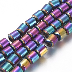 Magnetici sintetici ematite fili, placcatura di vuoto, colonna, multicolore placcato, 4x5mm, Foro: 1 mm, circa 85pcs/filo, 15.94 pollice (40.5 cm)