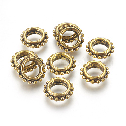 Tibetischer stil legierung perlen, Bleifrei und cadmium frei, Antik Golden, Rondell, ca. 13.5 mm Durchmesser, 4.5 mm dick, Bohrung: 7 mm