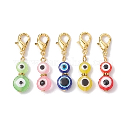 Resin Evil Eye Pendants Decorations, with Alloy Lobster Claw Clasps, Mixed Color, 41mm