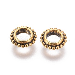 Séparateurs perles en alliage de style tibétain, donut, Or antique, sans plomb et sans cadmium, 8x2.5mm, Trou: 4mm