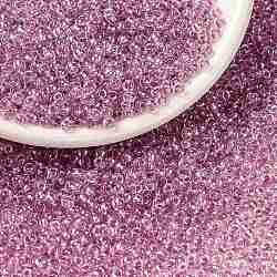 Perles rocailles miyuki rondes, Perles de rocaille japonais, (rr1524) pétillante cristal doublé rose pivoine, 8/0, 3mm, Trou: 1mm, environ 2111~2277 pcs/50 g