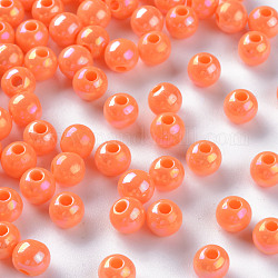 Perline acrilico opaco, ab colore placcato, tondo, corallo, 6x5mm, Foro: 1.8 mm, circa 4400pcs/500g