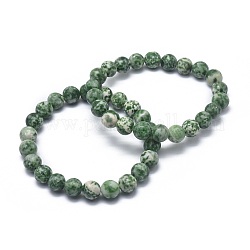 Bracelets extensibles en jaspe avec perles vertes, ronde, 2 pouce ~ 2-1/8 pouces (5.2~5.5 cm), perle: 10 mm