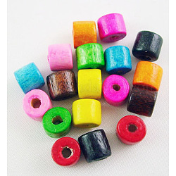 Mixed Natural Wood Column Beads, Lead Free, Dyed, 5x4mm, Hole: 2mm