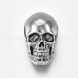 Tibetan Style Alloy Beads, Skull, Antique Silver, 38x22.5x21.5mm, Hole: 8x6.5mm