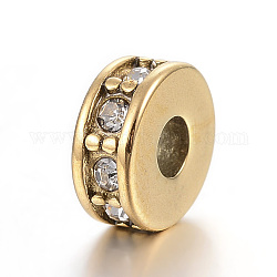 304 Edelstahl Perle Spacer, mit Strass, Flachrund, golden, 7x3 mm, Bohrung: 2.5 mm