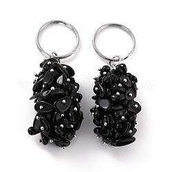 Natürlicher Obsidian keychain, mit Messing und Zubehör aus Eisen, cadmiumfrei und bleifrei, Platin Farbe, 8.05 cm