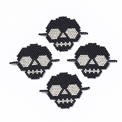 Main japonais Rocailles liens, avec du fil de nylon, motif de tissage, Halloween crâne, noir, 30.5x41x2mm, Trou: 3x1mm