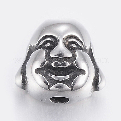 Perles en 304 acier inoxydable, tête de bouddha, argent antique, 9.5x10x6mm, Trou: 2mm