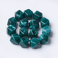 Акриловые бусины, Стиль имитация драгоценных камней, многоугольник, зелено-синие, 11.5x10x10 мм, отверстие : 2 мм, Около 428 шт / 500 г