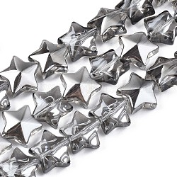 Placca perle di vetro filo, lustro di perla placcato, stella, grigio scuro, 11.5~12.5x13x7mm, Foro: 1 mm, circa 55~56pcs/filo, 23.62 pollice ~ 25.20 pollici (60~64 cm)