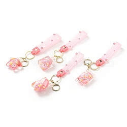 Stern & Süßigkeiten & Bär & Spuare Acryl-Schlüsselanhänger, mit Karabinerverschlüssen aus hellgoldfarbener Legierung, Eisenschlüsselring und PVC-Kunststoffband, rosa, 18 cm