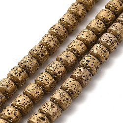 Fili di perle di roccia lavica naturale elettrodeposta, rondelle, oro placcato, 6x7mm, Foro: 1 mm, circa 67~68pcs/filo, 15.35~15.75 pollice (39~40 cm)