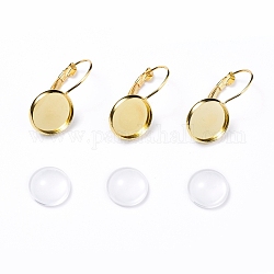 DIY Earring Making, with Brass Leverback Earring Findings and Transparent Oval Glass Cabochons, Golden, Cabochons: 11.5~12x4mm, 1pc/set, Earring Findings: 25x14mm, Tray: 12mm, Pin: 0.8mm, 1pc/set