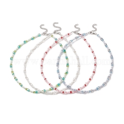 Стекло бисера ожерелья для женщин, с 304 нержавеющей стали застежки, разноцветные, 15.35 дюйм (39 см)