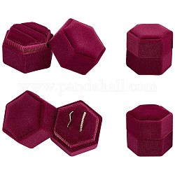 Бархатные шкатулки для колец nbeads, шестиугольник, средне фиолетовый красный, 1-3/4x1-7/8x1-3/4 дюйм (4.3x4.9x4.3 см)
