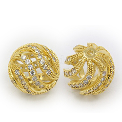 Perline in ottone zirconi, tondo, oro, 12mm, Foro: 1 mm