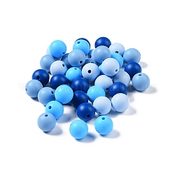Perline focali rotonde in silicone ecologico per uso alimentare, masticare perline per i denti, fare collane fai-da-te fai-da-te, cielo blu profondo, 12mm, Foro: 2.5 mm, 4 colori, 10 pz / colore, 40pcs/scatola