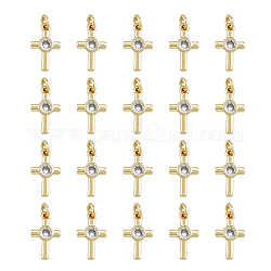 DICOSMETIC 20Pcs Brass Micro Pave Cubic Zirconia Tiny Cross Charms, with Jump Ring, Long-Lasting Plated, Golden, 12.5x7.8x2.2mm, jump ring: 4.2x1mm, hole: 2.5mm