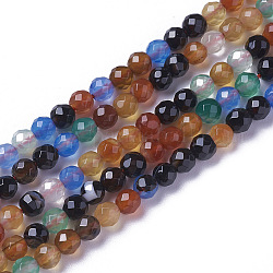 Naturelles multicolores perles d'agate brins, facette, ronde, 3.5~4x4mm, Trou: 0.4mm, Environ 98~105 pcs/chapelet, 15.9~16.6 pouce (40.4~42.2 cm)