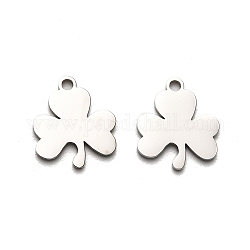 316 Surgical Stainless Steel Charms, Laser Cut, Clover Charm, Stainless Steel Color, 14.5x13x1mm, Hole: 1.6mm