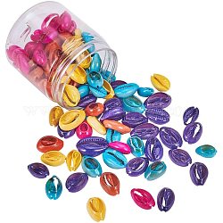 Kaurimuschel Perlen, gefärbt, Mischfarbe, 15~23x11~12x5~7 mm, 20 Stk. je Farbe, 100 Stück / Karton